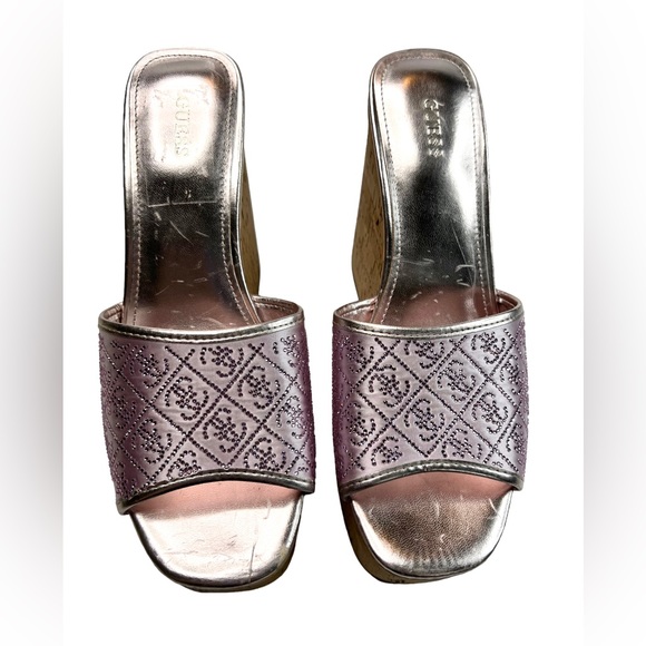 GUESS Womens Pink Cork 2" Platform Catiaee Toe Wedge Slip On Heeled Sandal 8.5 M - Picture 5 of 16